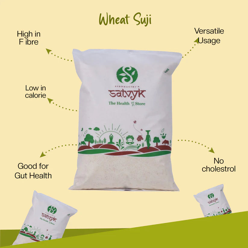 Suji | Wheat Suji - Non Sticky Rava - Organic - Vegan &amp; Non GMO - Satvyk - 500gm