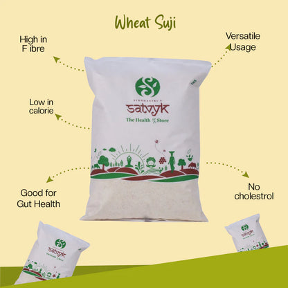 Suji | Wheat Suji - Non Sticky Rava - Organic - Vegan &amp; Non GMO - Satvyk - 500gm