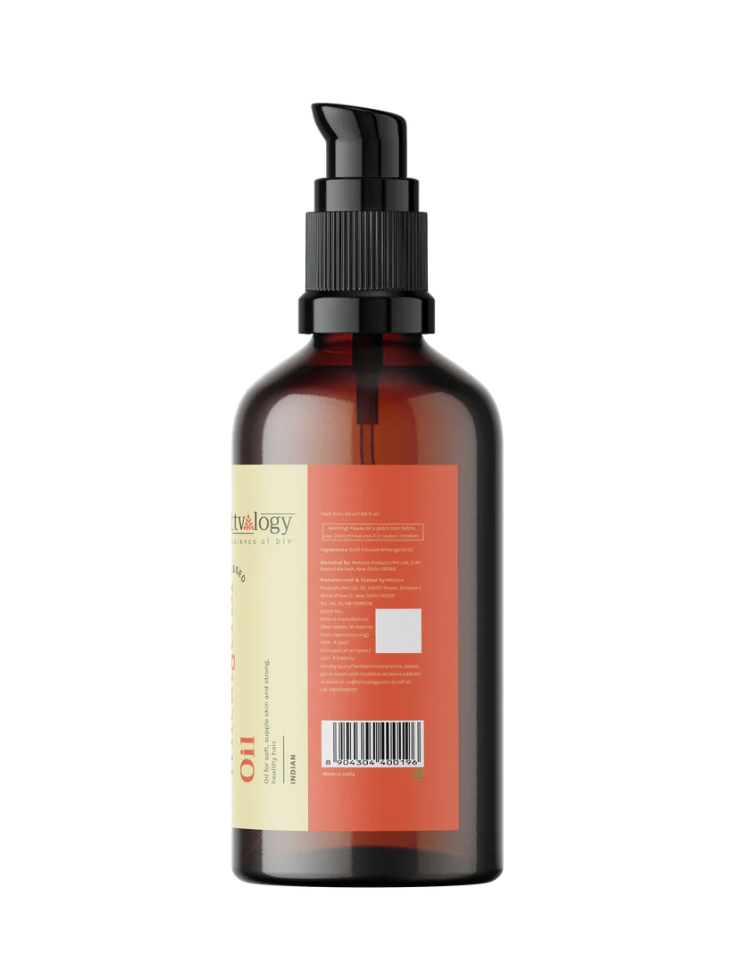 Wheatgerm Oil | Pure (Carrier Oil) - For Hair And Skin Oil - Cold Pressed - Organic - Vegan, Cruelty Free, Paraben Free, Gmo Free &amp;amp; No Preservatives - Tattvalogy - 50ml