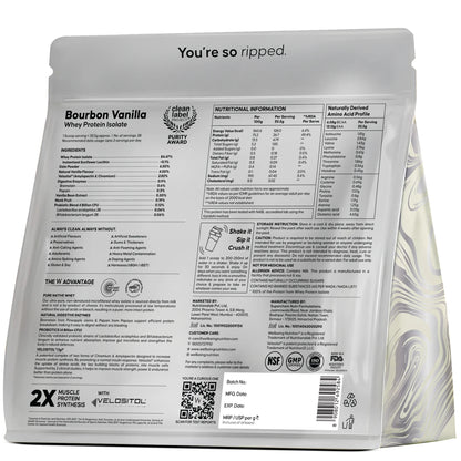 Protein Powder | Whey Protein Isolate 26gm Protein - 4B CFU Probiotics (Bourbon Vanilla) - Ultra Pure - Fast Absorbing - Gluten Free, No Gums, Thickner &amp; No Artificial Flavours And Sweetners - Wellbeing Nutrition - 1000gm