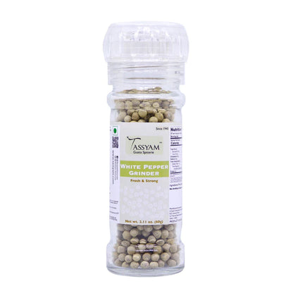 White Pepper | Grinder - Fresh &amp; Strong - Tassyam Organics - 60gm Bottle
