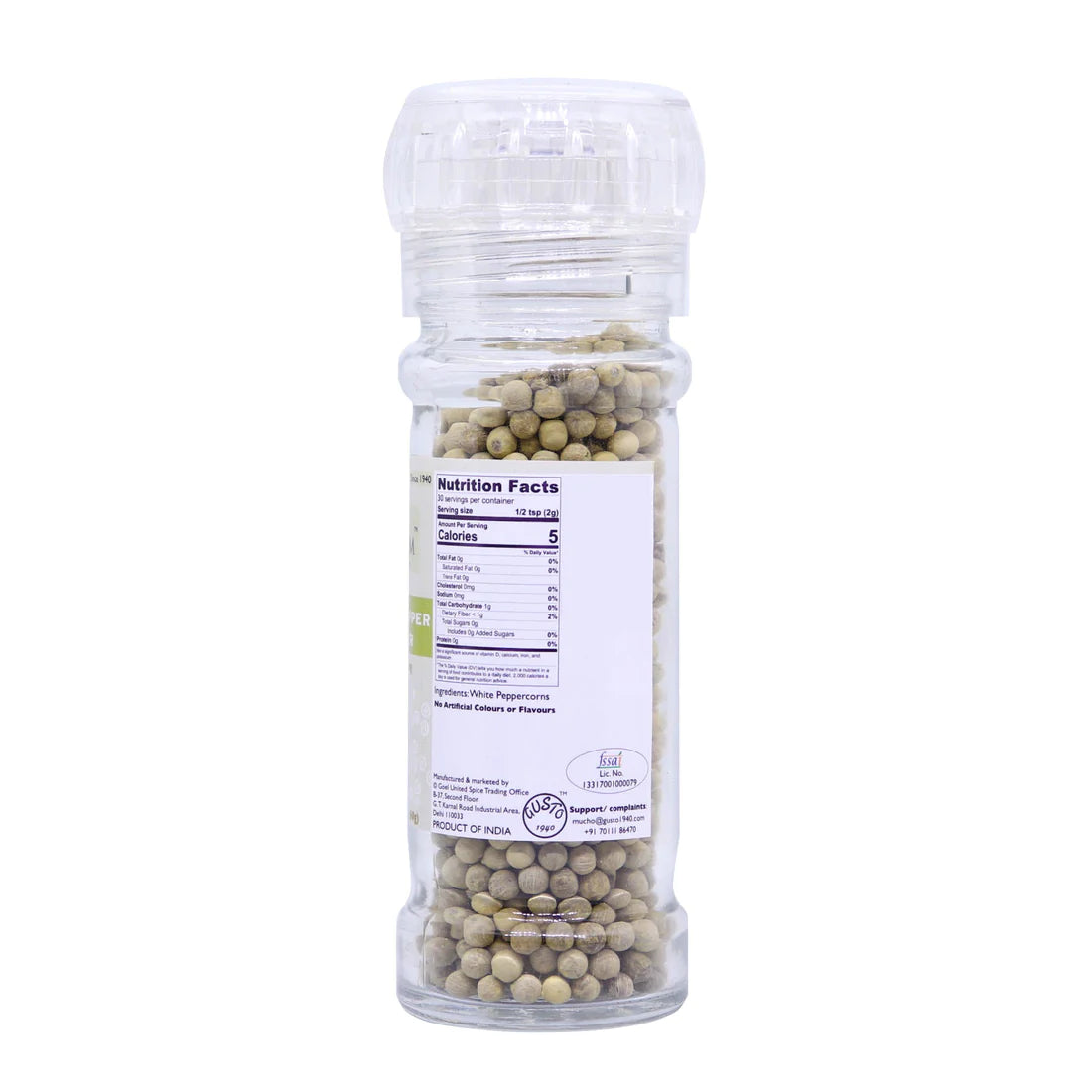 White Pepper | Grinder - Fresh &amp; Strong - Tassyam Organics - 60gm Bottle