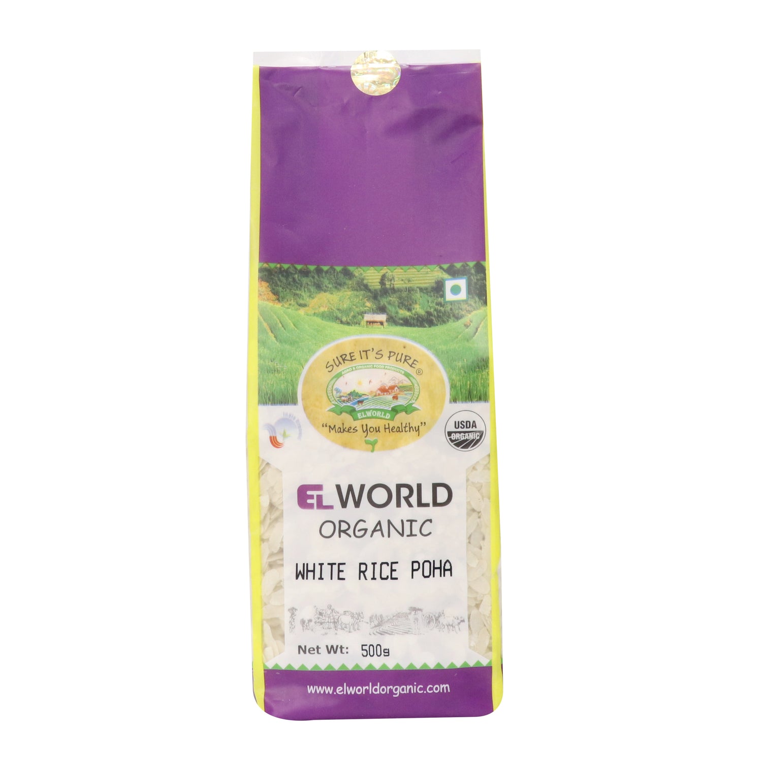 White Rice Poha - Organic - Indian - Elworld Organic - 500gm