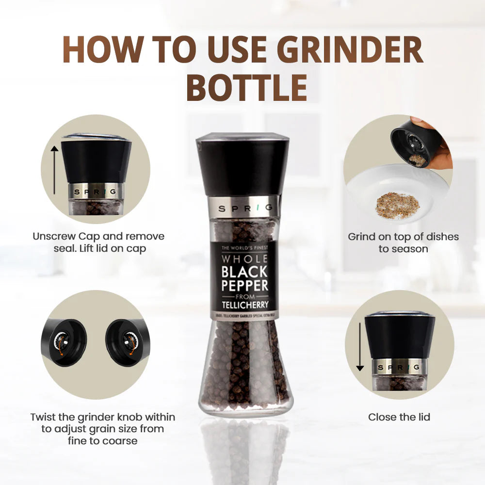 Pepper | Whole Black Pepper – Tellicherry Garbled Special Extra Bold – Sprig – 50gm