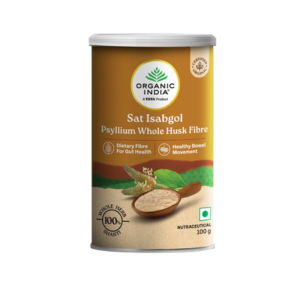 Psyllium Whole Husk Salt Isabgol -Gluten Free, 100% Plant Based - Herbal Supplements, Dietary Fibre For Gut Health, Healthy Bowel Movement -Organic India - 100gm