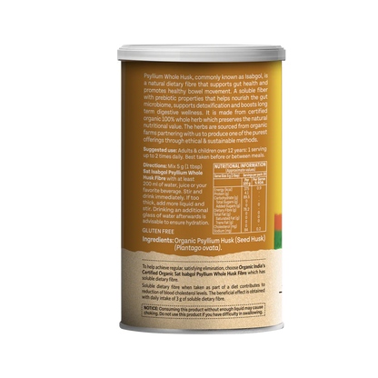 Psyllium Whole Husk Salt Isabgol -Gluten Free, 100% Plant Based - Herbal Supplements, Dietary Fibre For Gut Health, Healthy Bowel Movement -Organic India - 100gm