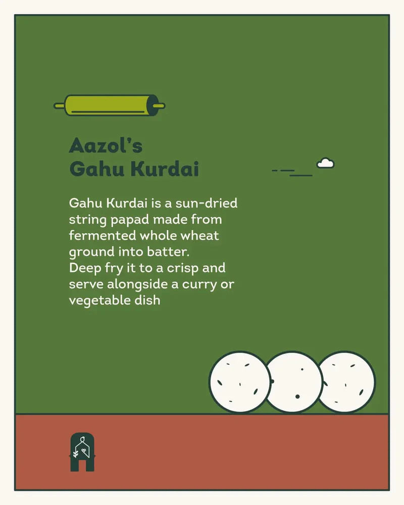 Papad | Whole Wheat String Papad - Gahu Kurdai - No Added Preservatives - Aazol - 100gm