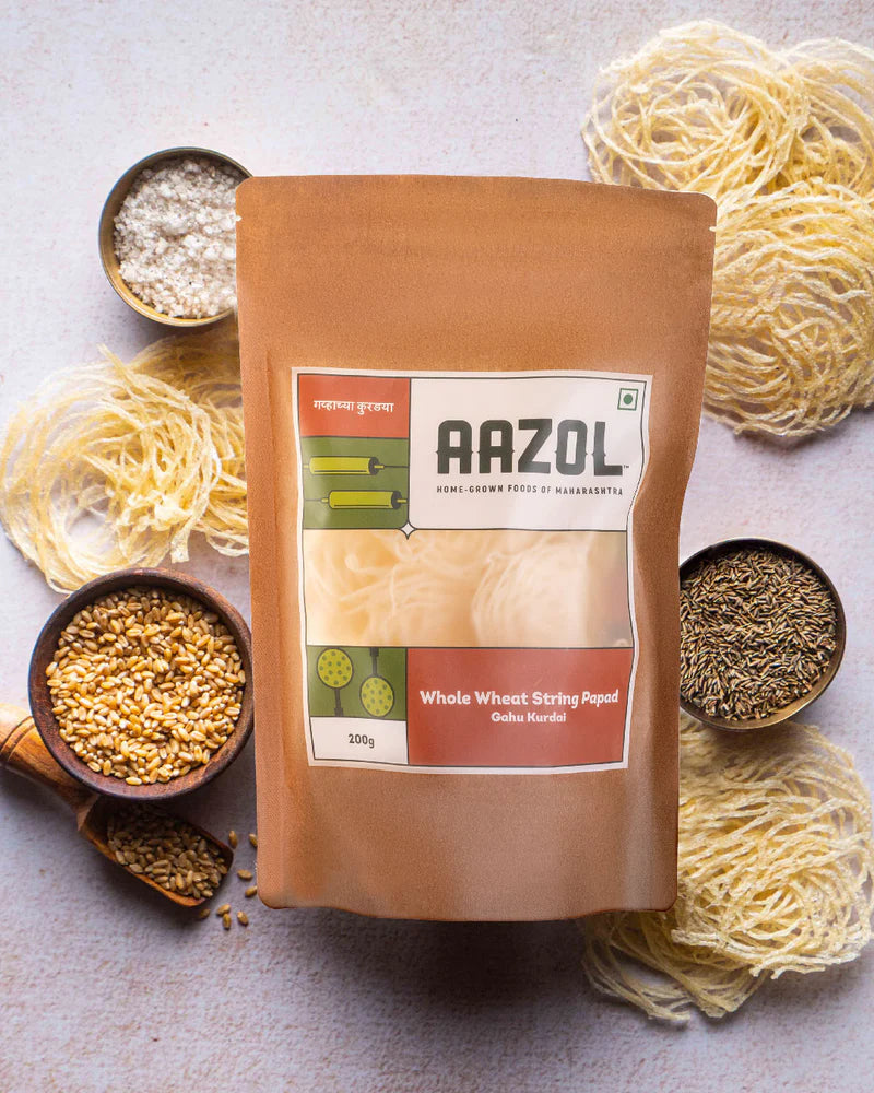 Papad | Whole Wheat String Papad - Gahu Kurdai - No Added Preservatives - Aazol - 100gm