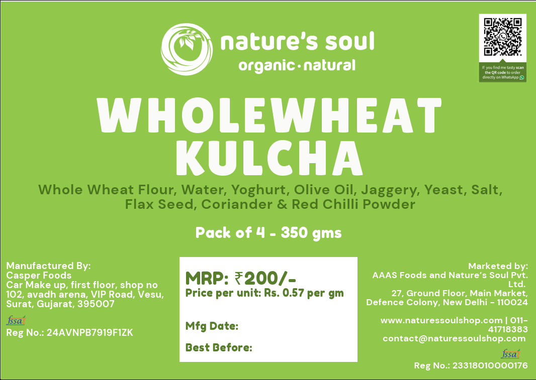 Whole Wheat Kulcha - No Bread Improver, Emulsifiers, Stabiliser, No Preservatives &amp;amp; No Flavour Enhancer Or No Refined Sugar - Nature&
