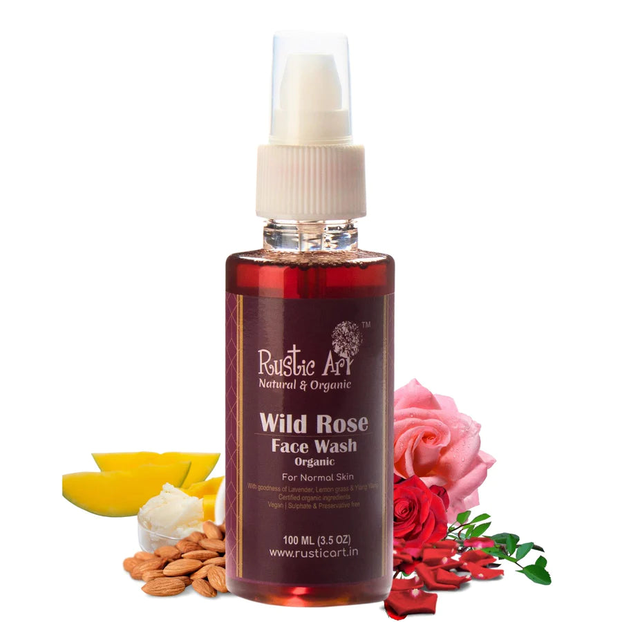 Face Wash | Organic Wild Rose Face Wash - Rustic Art - 100ml