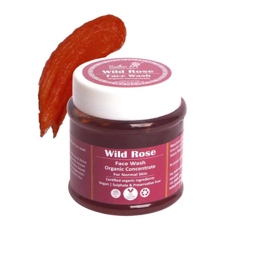Face Wash | Wild Rose (Concentrate) – For Normal Skin – Organic – Vegan, No Added Preservatives &amp;amp; Sulphates Free – Rustic Art – 125gm