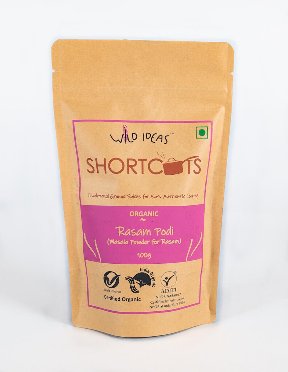 Rasam Podi | Shortcuts Rasam Podi - Masala Powder For Rasam - Traditional Ground Spices For Easy Authentic Cooking - All Natural - No Added Artificial Flavours, Colours Or No Preservatives - Wild Ideas - 100gm