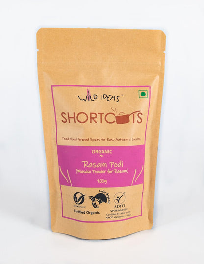 Rasam Podi | Shortcuts Rasam Podi - Masala Powder For Rasam - Traditional Ground Spices For Easy Authentic Cooking - All Natural - No Added Artificial Flavours, Colours Or No Preservatives - Wild Ideas - 100gm