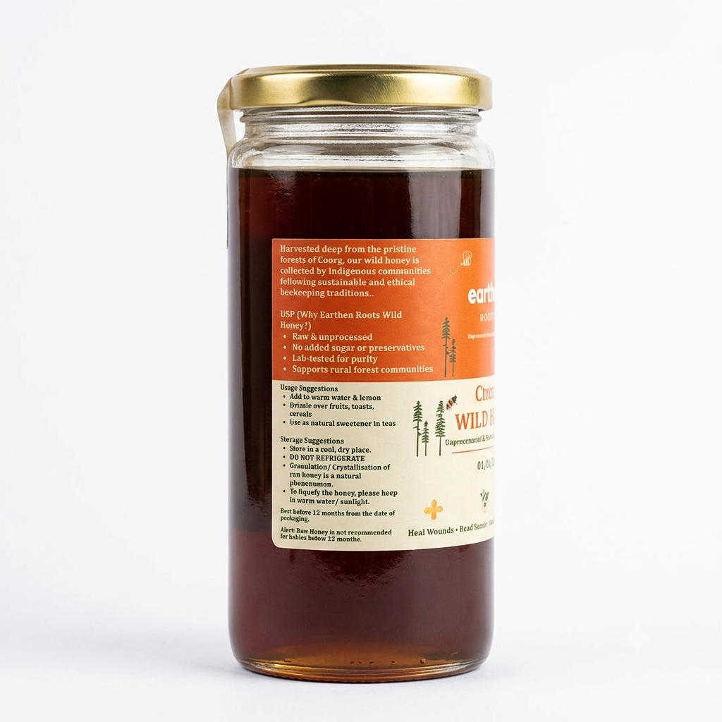Honey | Wild Forest Honey (Coorg) - Unprocessed And Unfiltered - Western Ghats - No Added Sugar &amp; No Preservatives - Earthen Roots - 500gm