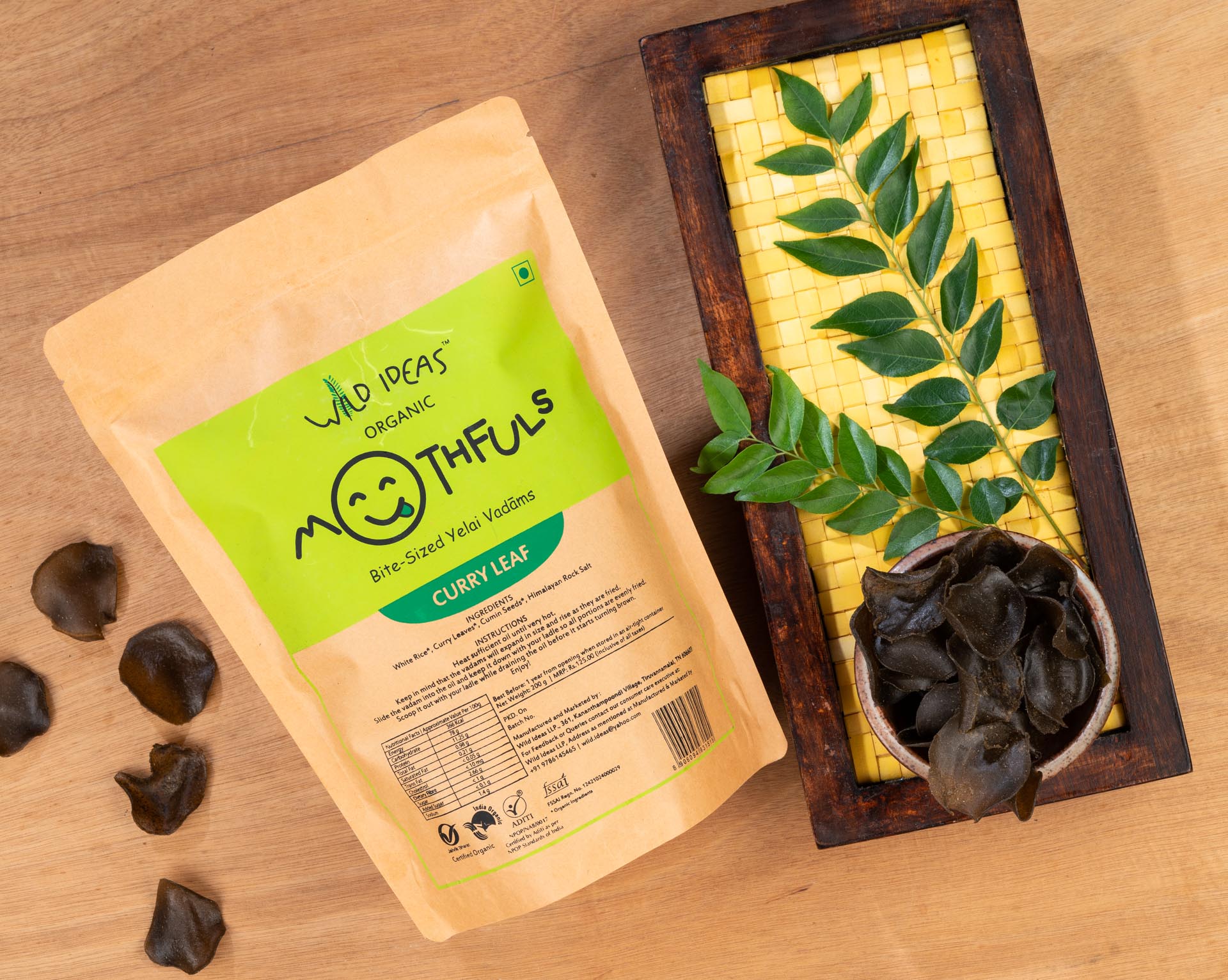 Yelai Vadam |  Mini Yelai Vadam (Curry Leaf)- Mouthfuls – Organic – No Artificial Colors, Additives &amp;amp; No Added Preservatives - Wild Ideas – 200gm