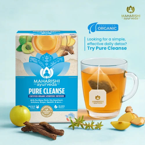 Tea | Pure Cleanse (With Purifying Herbs Like Anantmool, Gokshure, Ginger, Amalaki &amp; More) - Ayurvedic Detox Tea - Natural Purifying Herbal Blend - Certified Organic Ayurvedic Infusion - No Added Flavours - Maharishi Ayurveda - 20 Tea Bags