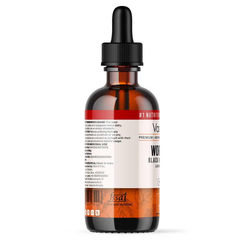 Liquid Supplement | 80% Wormwood plus Black Walnut Hull Extract Tincture - Non GMO &amp; No preservatives - Vaastavik - 100ml