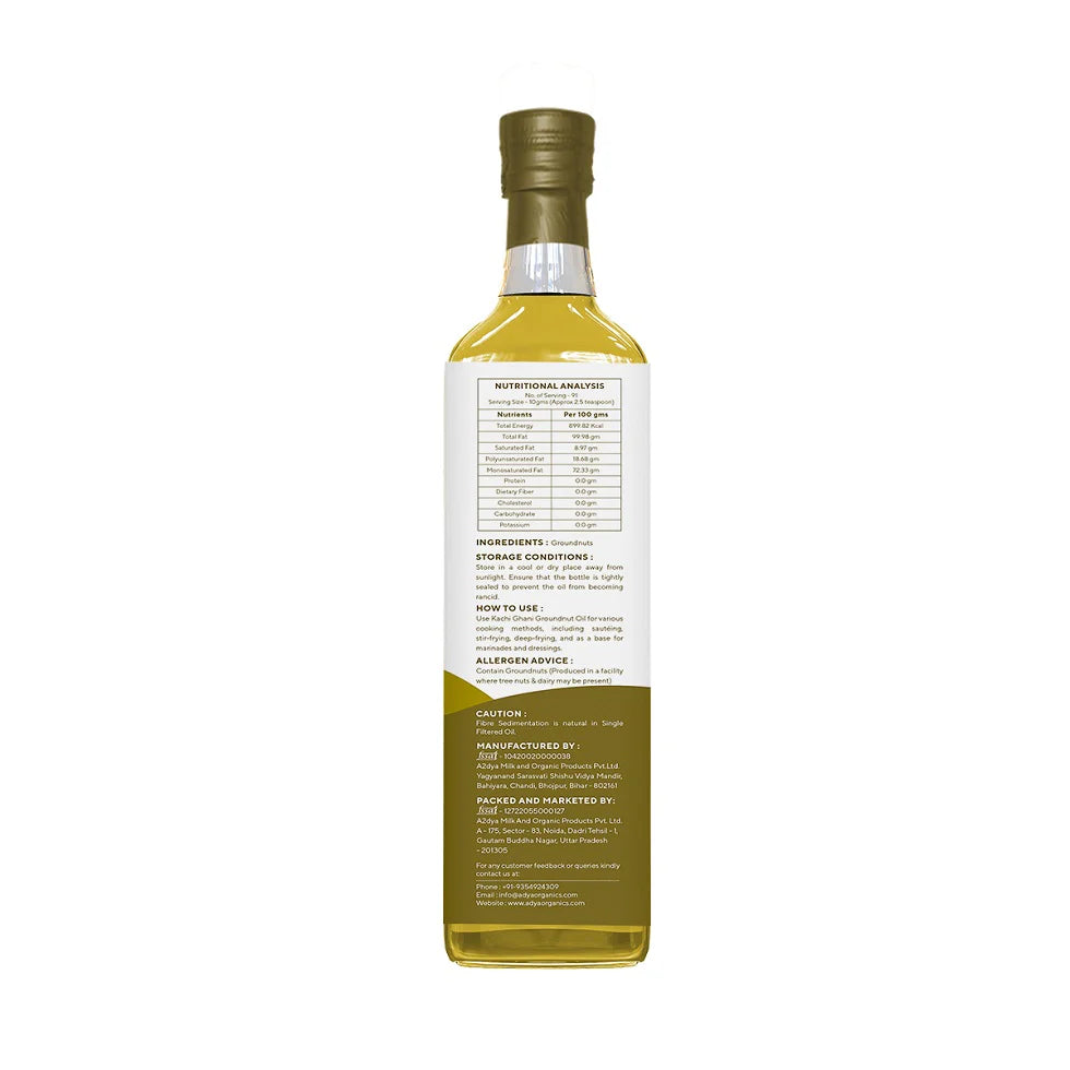 Groundnut Oil | Woodpressed Groundnut Oil - 100% Natural - No Added Preservatives - Adya Organic - 100ml