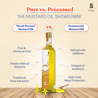 Mustard Oil | Woodpressed Yellow Mustard Oil - 100% Natural - No Added Preservatives - Adya Organic - 100ml