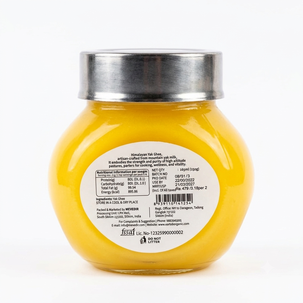 Ghee |Yak Ghee -Pure Himalayan Ghee from Sikkim- No Synthetic Additives or Harmones - Vartoh Organic -150gm