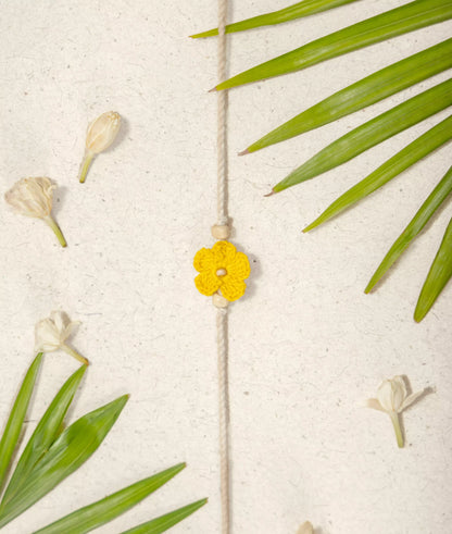 Rakhi | Yellow Crochet Rakhi (Cotton, Jute, Wooden beads, Coconut shell )– Handcrafted – Eco Friendly – Nature’s Soul - Single Piece