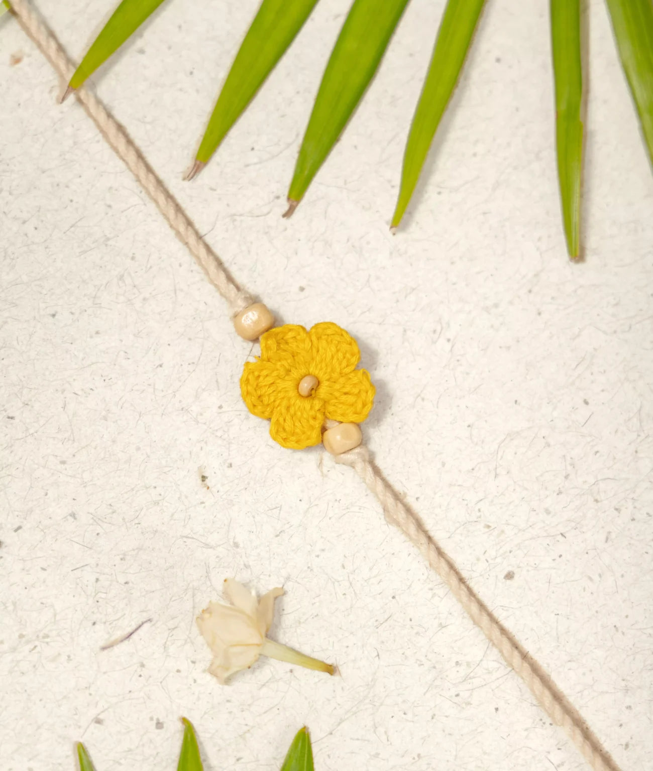 Rakhi | Yellow Crochet Rakhi (Cotton, Jute, Wooden beads, Coconut shell )– Handcrafted – Eco Friendly – Nature’s Soul - Single Piece
