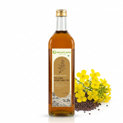 Yellow Mustard Oil (Wood Pressed) - Extra Virgin Oil - Made With Organic Mustard Seed -No Bleaching or Deodorizing, Preserves Healthy Fats-No Chemical Fertilizers or Synthetic Pesticide-Nature&