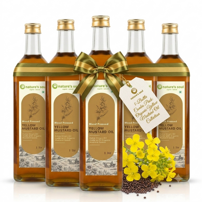 Yellow Mustard Oil (Wood Pressed) - Extra Virgin Oil - Made With Organic Mustard Seed -No Bleaching or Deodorizing, Preserves Healthy Fats-No Chemical Fertilizers or Synthetic Pesticide-Nature&