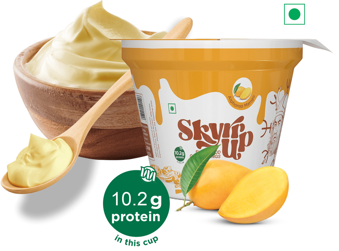 Yogurt | Alphonso Mango  (Made From A2 Milk) – Natural Sugar, 10.2gm Protein, Fat Free &amp;amp; Lactose Free – Skyrrup – 100gm