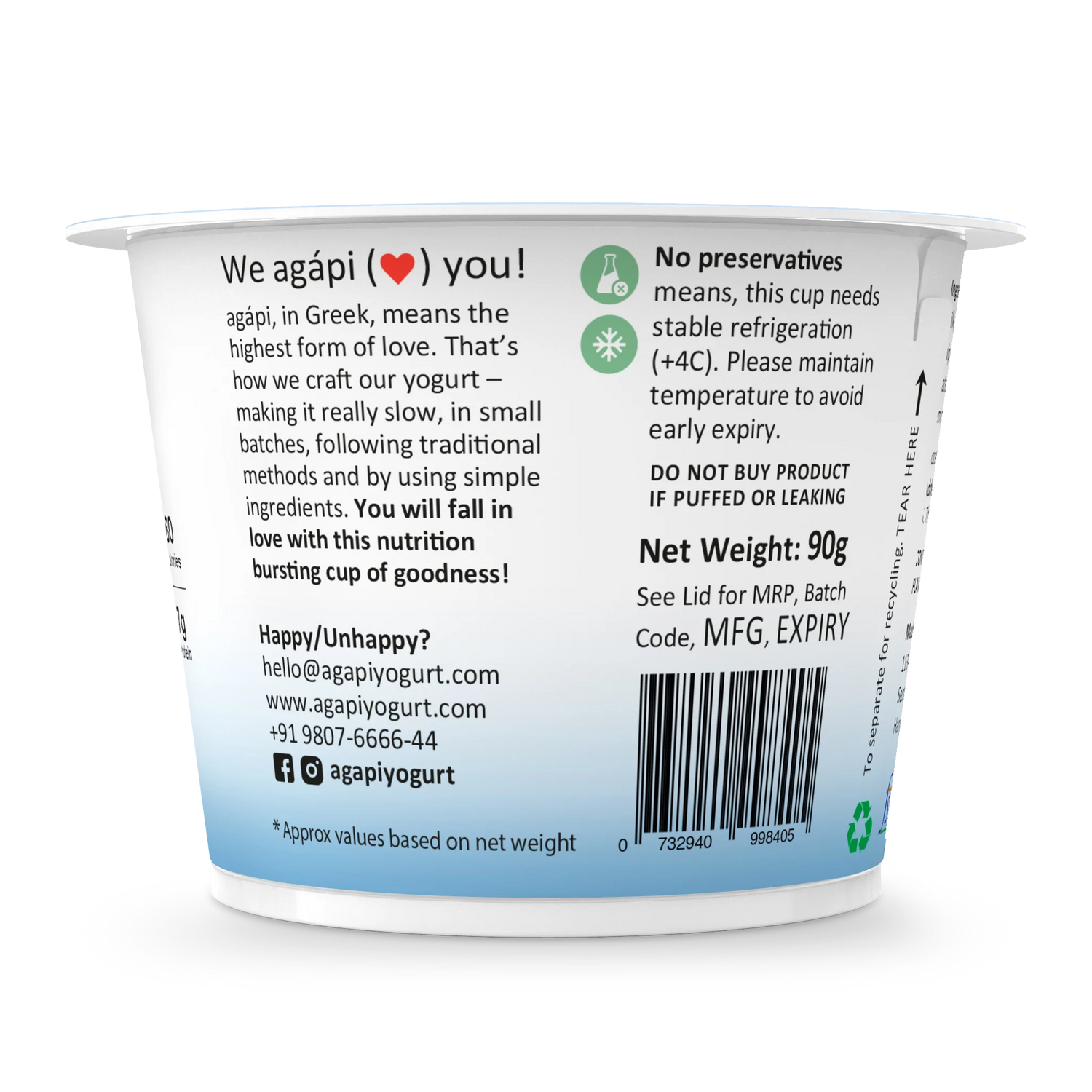 Yogurt | Blueberry Greek  - High In Protein, Lowest Added Sugar, No Preservatives, No Colors &amp; No Artificial Ingredients - Agapi - 90gm