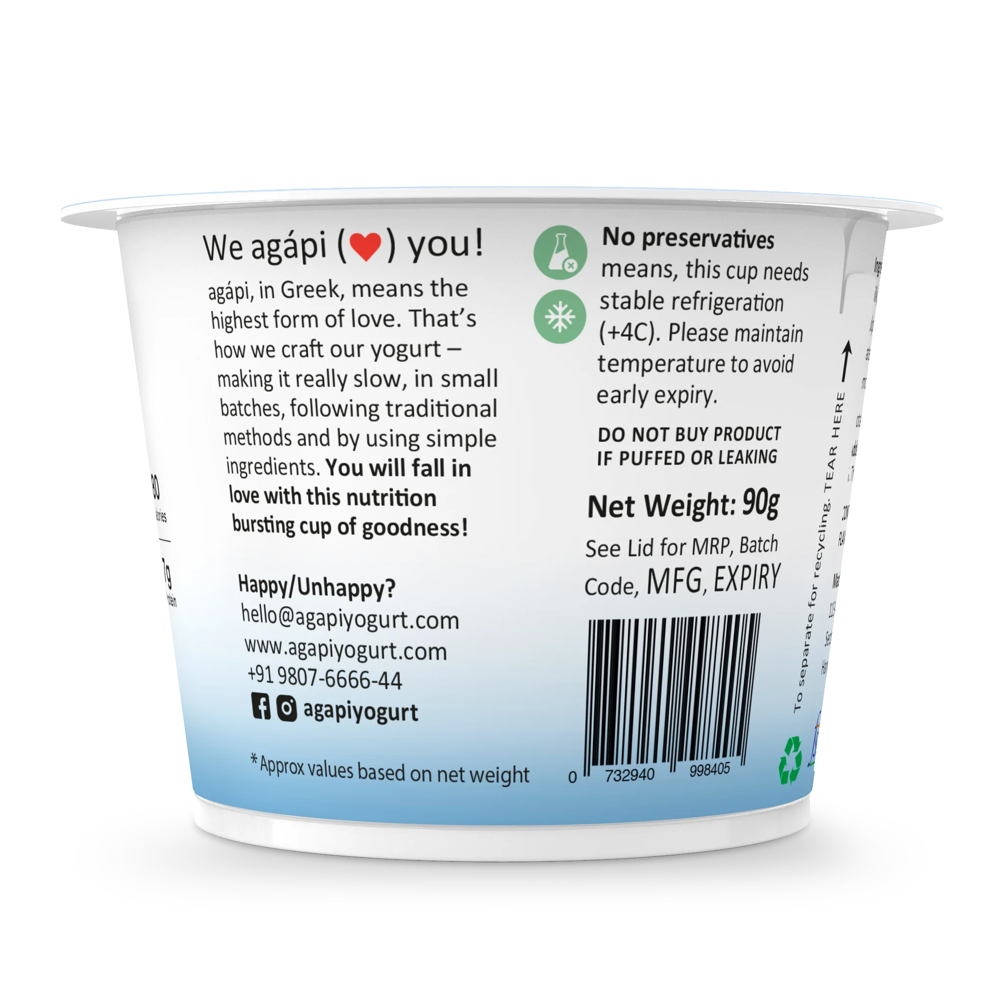 Yogurt | Blueberry Greek  - High In Protein, Lowest Added Sugar, No Preservatives, No Colors &amp; No Artificial Ingredients - Agapi - 90gm