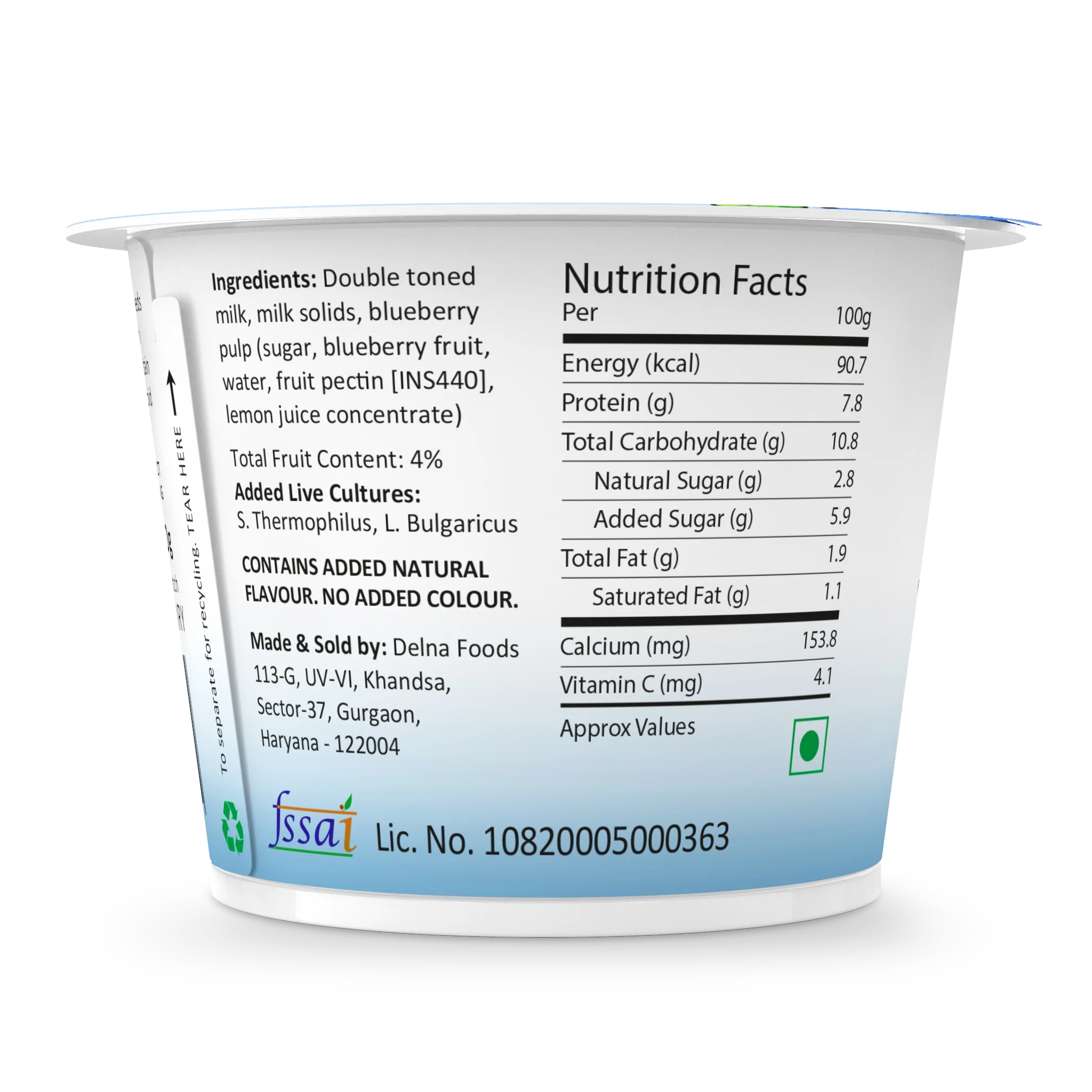 Yogurt | Blueberry Greek  - High In Protein, Lowest Added Sugar, No Preservatives, No Colors &amp; No Artificial Ingredients - Agapi - 90gm