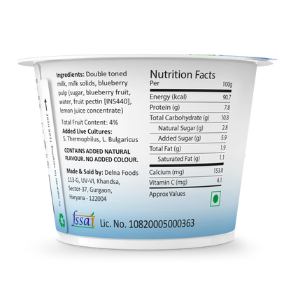 Yogurt | Blueberry Greek  - High In Protein, Lowest Added Sugar, No Preservatives, No Colors &amp; No Artificial Ingredients - Agapi - 90gm