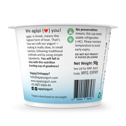Yogurt | Greek - Natural -  High In Protein, Lowest Added Sugar &amp; No Preservatives - Agapi - 90gm