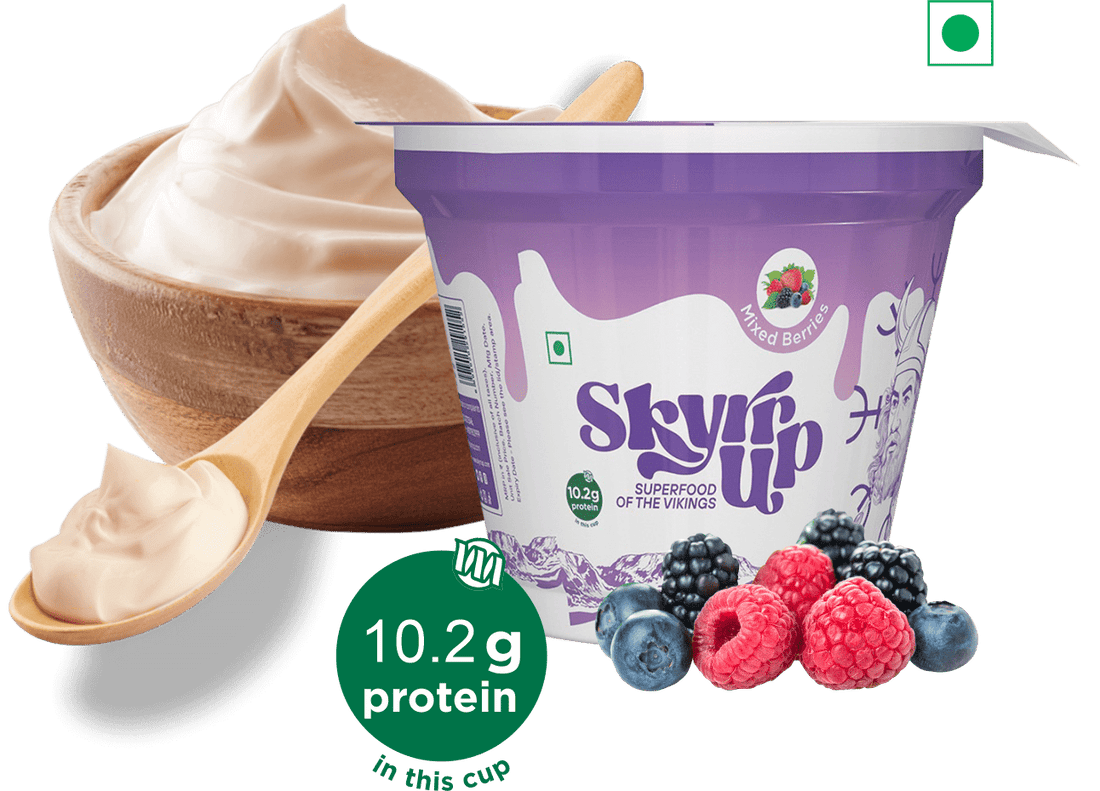 Yogurt | Mixed Berries (Made From A2 Milk) – Natural Sugar, 10.2gm Protein, Zero Preservatives, Fat Free & Lactose Free – Skyrrup – 100gm