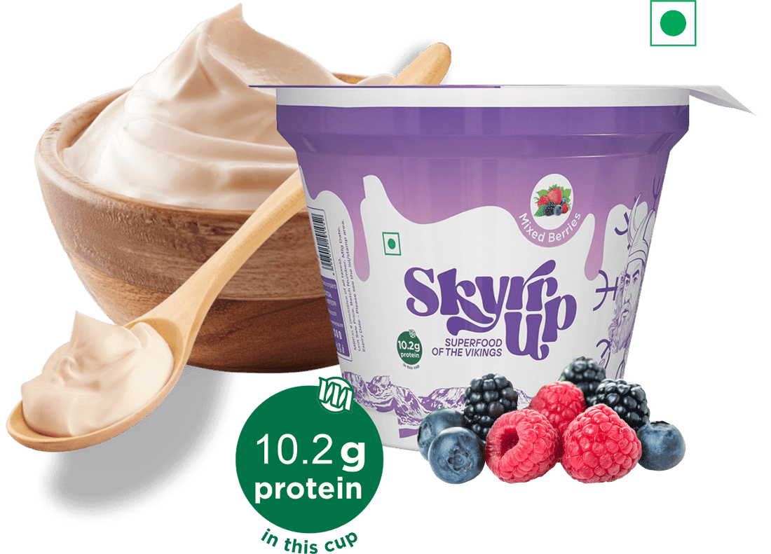 Yogurt | Mixed Berries (Made From A2 Milk) – Natural Sugar, 10.2gm Protein, Zero Preservatives, Fat Free &amp;amp; Lactose Free – Skyrrup – 100gm