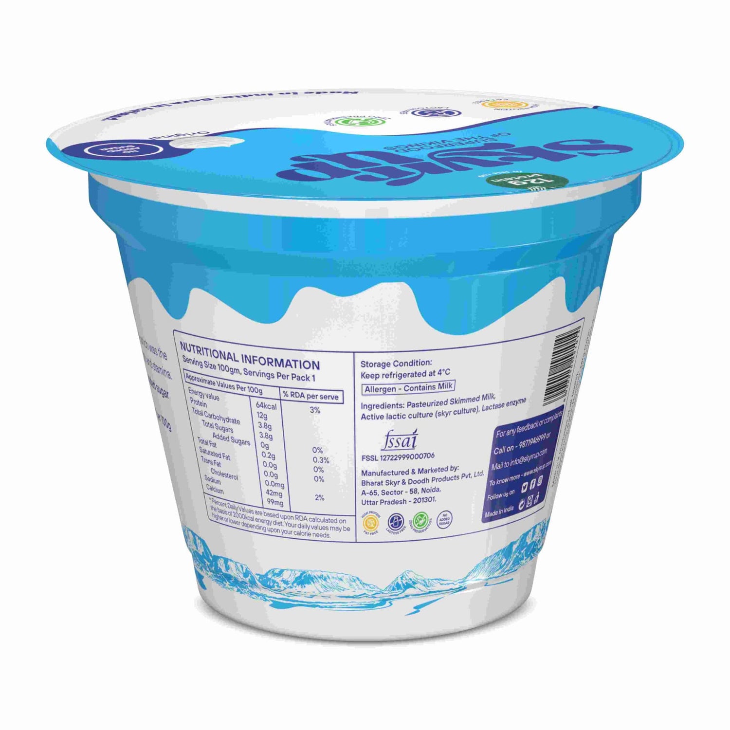 Yogurt | Original (Made From A2 Milk) – No Added Sugar, 12gm Protein, Zero Preservatives, Fat Free &amp;amp; Lactose Free – Skyrrup – 100gm
