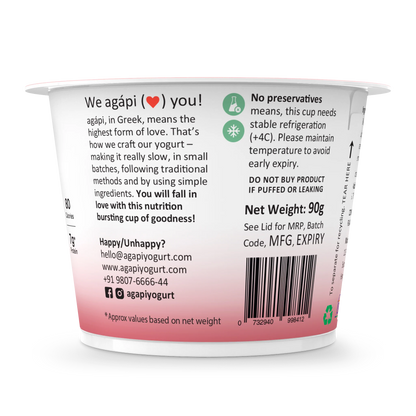 Yogurt | Strawberry Greek – High In Protein, Lowest Added Sugar, No Preservatives, No Colors &amp; No Artificial Ingredients – Agapi – 90gm