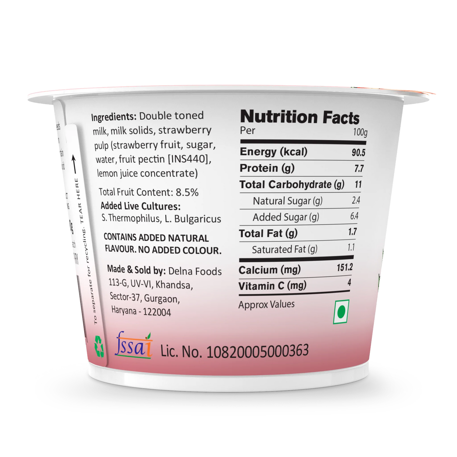 Yogurt | Strawberry Greek – High In Protein, Lowest Added Sugar, No Preservatives, No Colors &amp; No Artificial Ingredients – Agapi – 90gm
