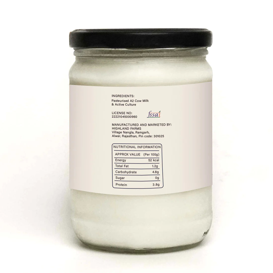 Yogurt | (Made With A2 Cow Milk) – Aravalli Grazed - Low Fat &amp;amp; No Preservatives – Highland Farms – 500gm