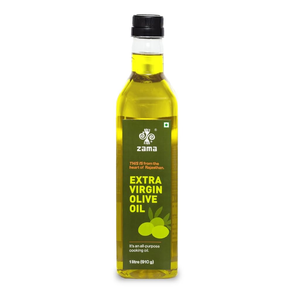Olive Oil | Extra Virgin - Cold-Pressed – Product Of India – Zero Cholesterol &amp; Rich in Vitamin E – Zama Organics – 1000ml