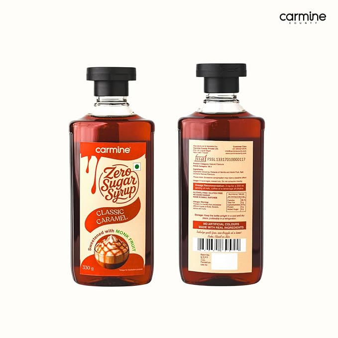 Syrup  | Zero Sugar Classic Caramel – New &amp; Improved Recipe - Sweetened with Pure Monk Fruit - Natural, Plant-Based Sweetener - No Added Sugar-No Added Sugar &amp; No Added Preservatives – Carmine County – 60ml