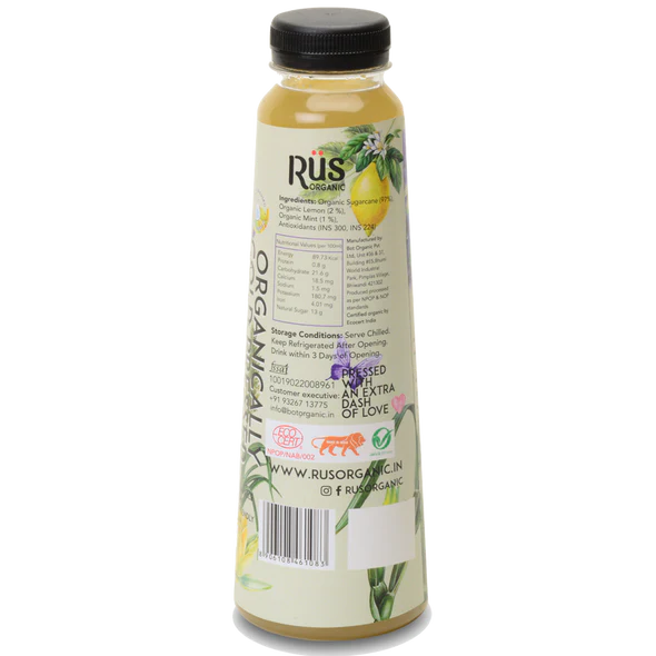Zest – Sugarcane, Lemon &amp;amp; Mint Juice – Cold Pressed – USDA Organic - Indian - No Added Sugar - Rus Organic – 500ml