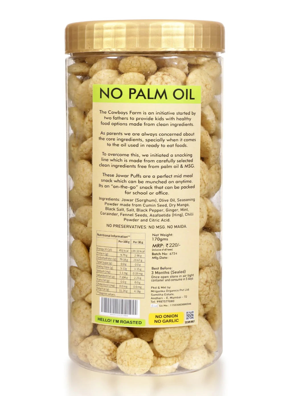 Jowar Puffs | Zesty Jal Jeera Jowar Puff - Gluten Free, No Flavor Enhancer, No Artificial Colors & No Added Preservatives - Natural Ingredients - The Cow Boys Farm – 170gm