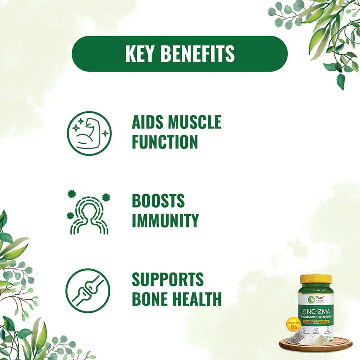 Zinc - Zma | Magnesium + Vitamin B6 (Vitamin &amp; Minerals) - Aids Muscle Function, Boosts Immunity &amp;amp; Support Bone Health - Pure Nutrition - (800mg) - 60 Capsules