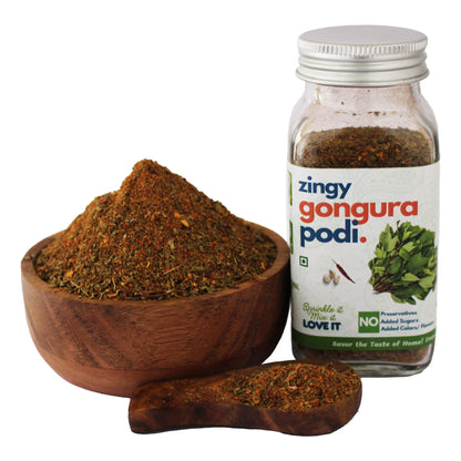 Seasoning | Zingy Gongura Podi - Spice Blends  - No Added  Flavours, Sugar, Colour  &amp; Preservatives Free  - Kitchen Koundinyasa - 75 gm