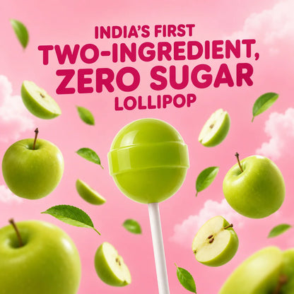 Lollipops | Pops Green Apple Flavour  (Zero Sugar) -Vegan- Made With Organic Ingredients - 100% Plant Based , Chemical Free, No Refined Sugar- Zushu - 12Pops - 120gm