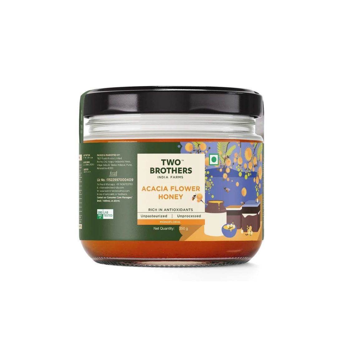 Honey | Acacia Flower Honey (Monofloral) - Unpasteurized - Unprocessed - No Artifical Flavours - Two Brothers - 350gm