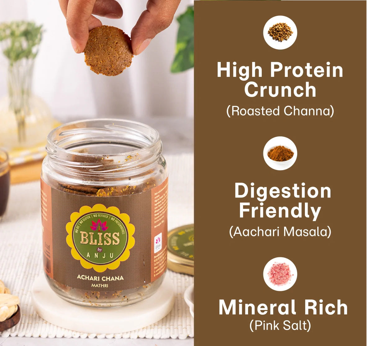 Mathri | Achari Channa Mathri -Gluten Free - Plant Based Whole Food - Oil Free, Lactose Free &amp; No Added Preservatives - Bliss Box Food - 200gm