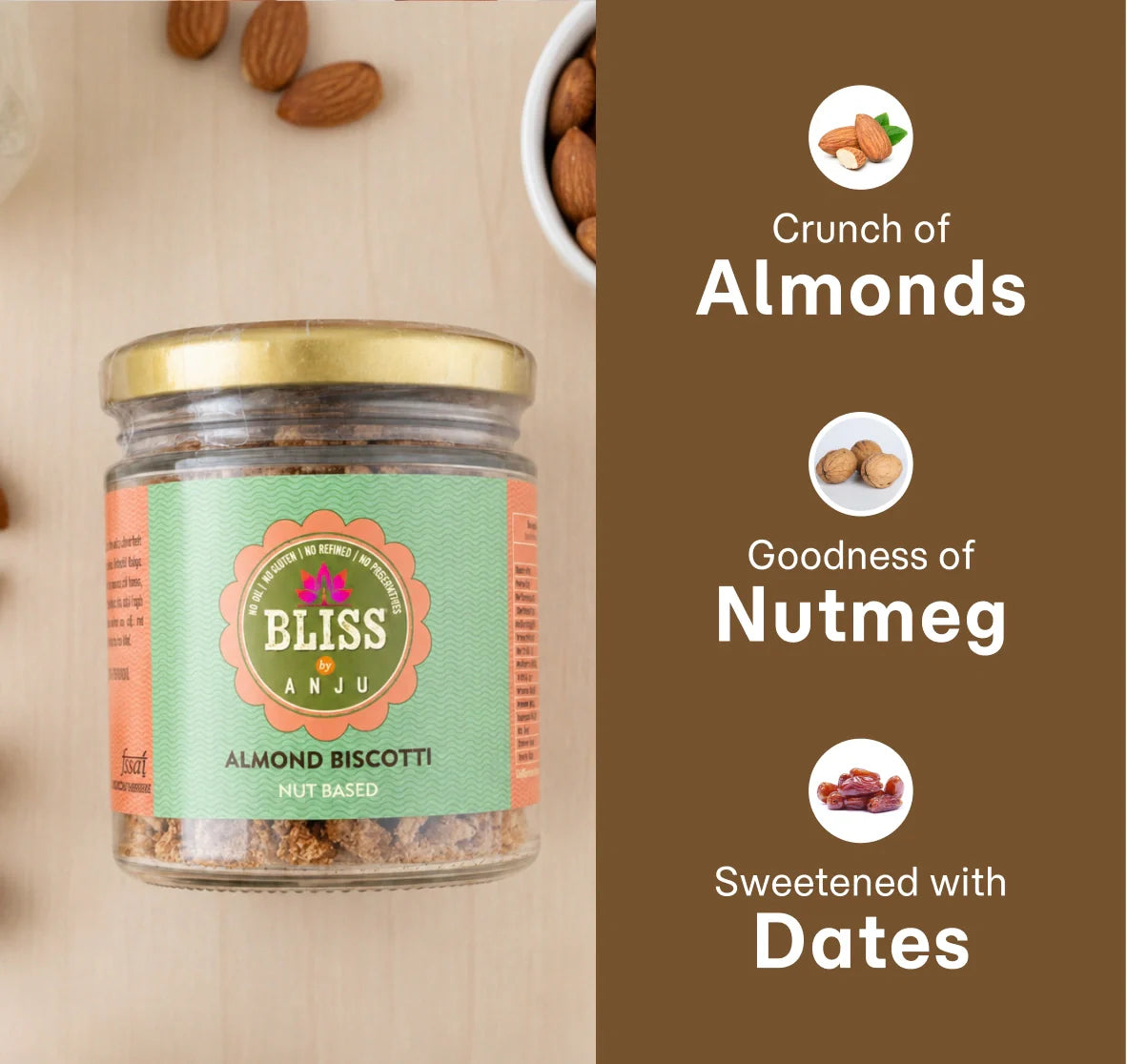 Biscotti | Almond Biscotti Nut Based-Gluten Free-No Oil, No Refined, No Preservatives – Bliss Box Foods – 200gm